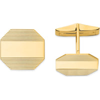 14K Yellow Gold Octagonal Grooved Engravable Cufflinks by Oro Pregiato