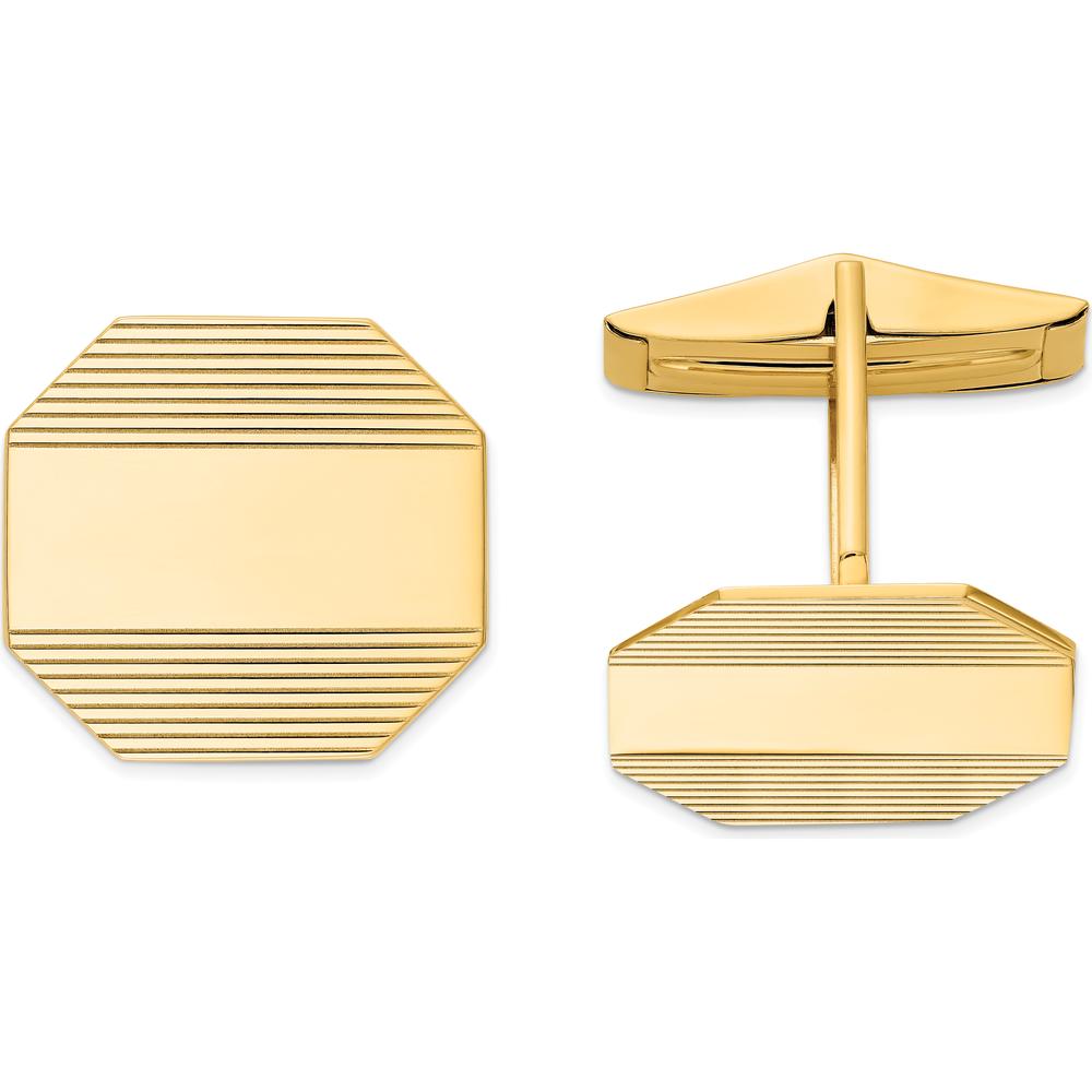14K Yellow Gold Octagonal Grooved Engravable Cufflinks by Oro Pregiato