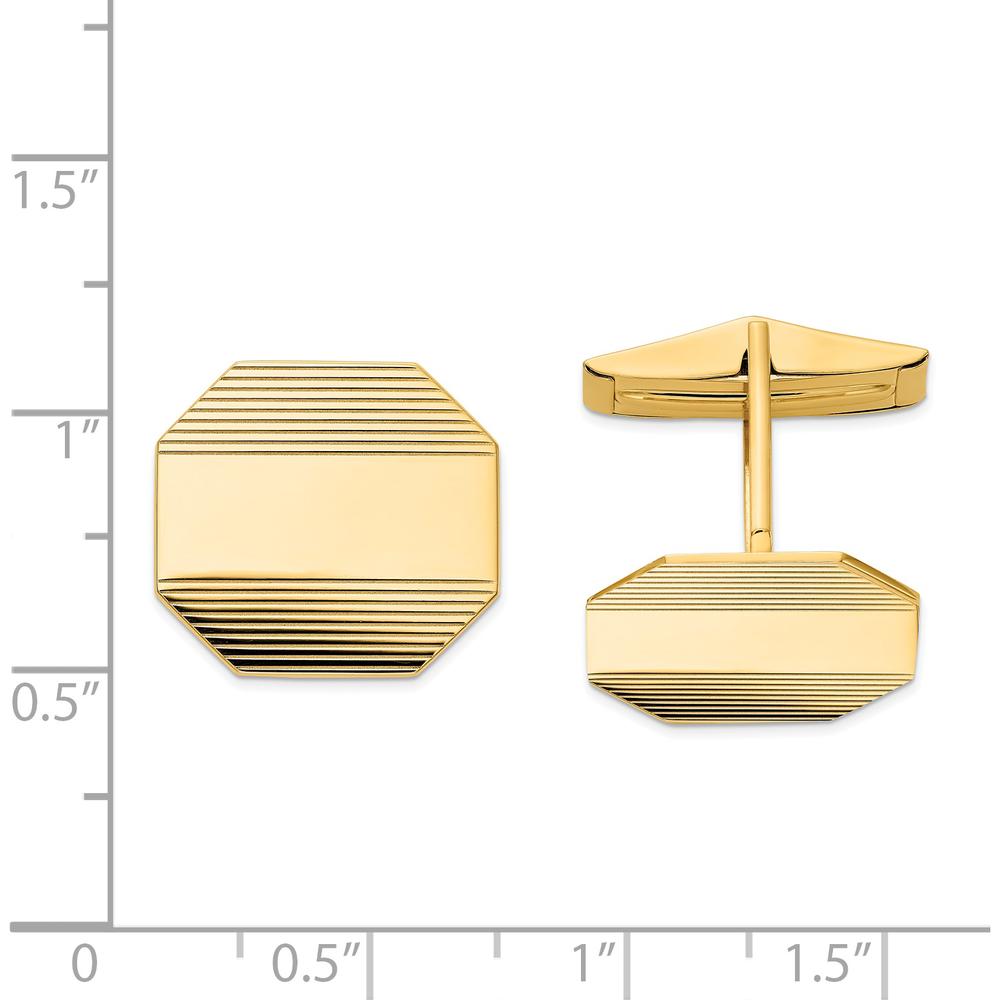14K Yellow Gold Octagonal Grooved Engravable Cufflinks by Oro Pregiato