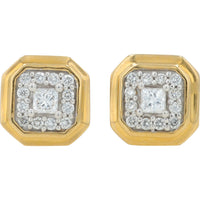 14K Yellow Gold Octagonal Halo Stud Earrings with Square Lab Grown Diamonds - 0.25 Carat Total Diamond Weight