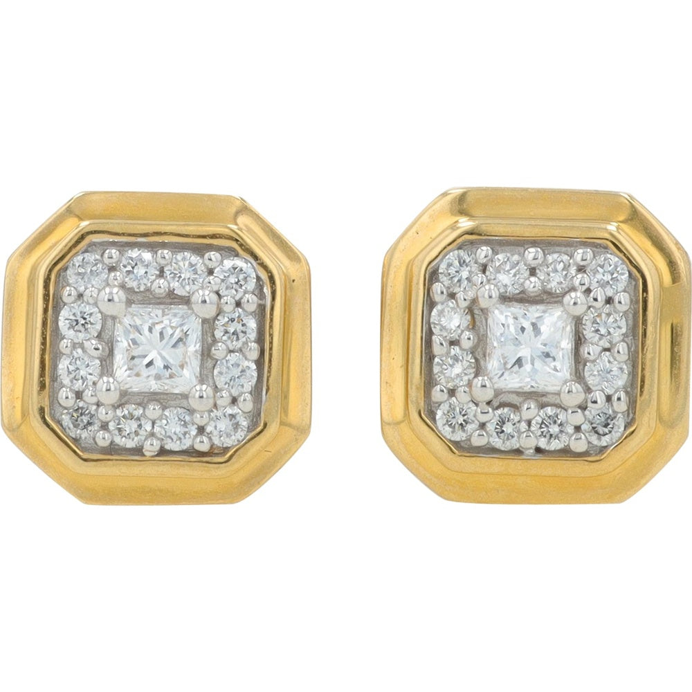 14K Yellow Gold Octagonal Halo Stud Earrings with Square Lab Grown Diamonds - 0.25 Carat Total Diamond Weight