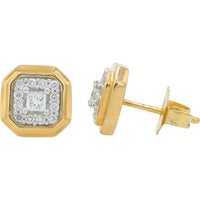 14K Yellow Gold Octagonal Halo Stud Earrings with Square Lab Grown Diamonds - 0.25 Carat Total Diamond Weight