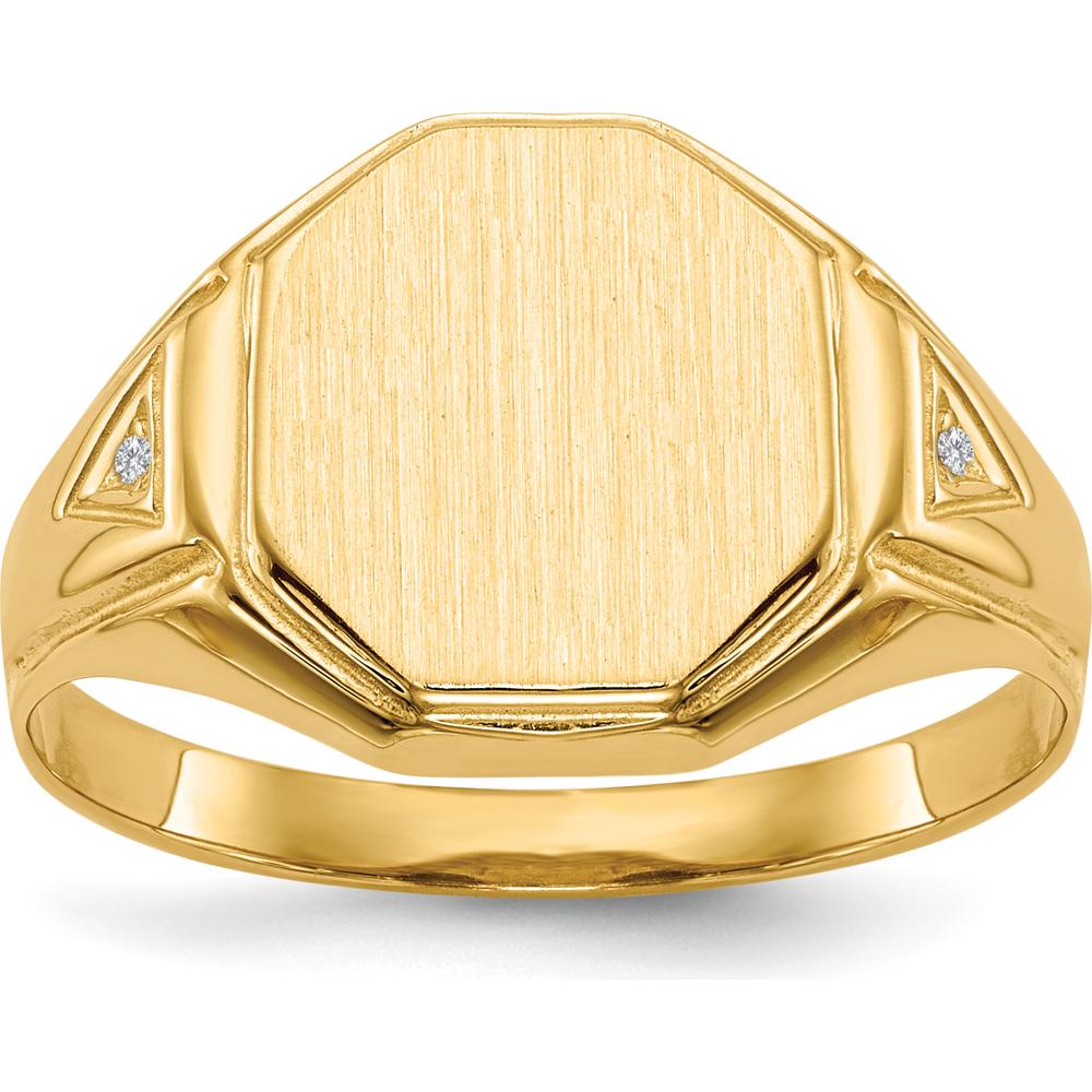 14K Yellow Gold Octagonal Men's Signet Ring with Burnish-Set Round Diamonds - 0.008 Carat Total Diamond Weight by 0