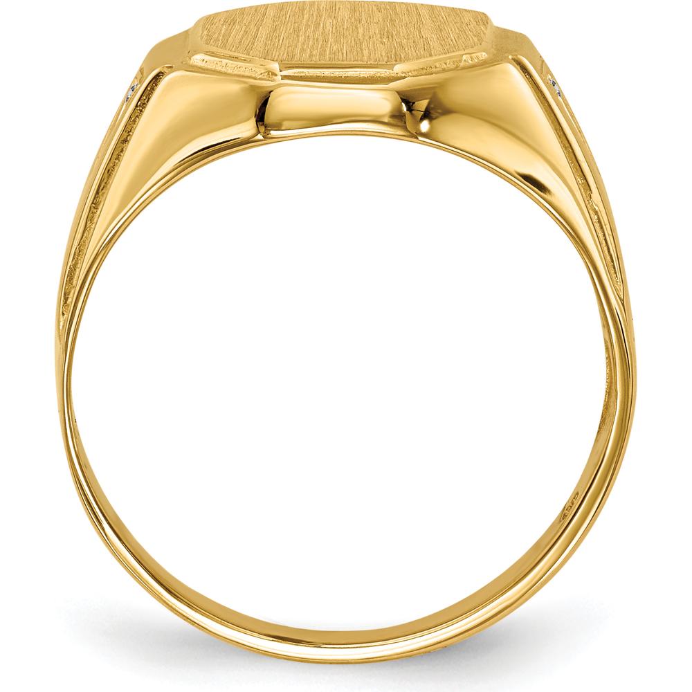 14K Yellow Gold Octagonal Men's Signet Ring with Burnish-Set Round Diamonds - 0.008 Carat Total Diamond Weight by 0