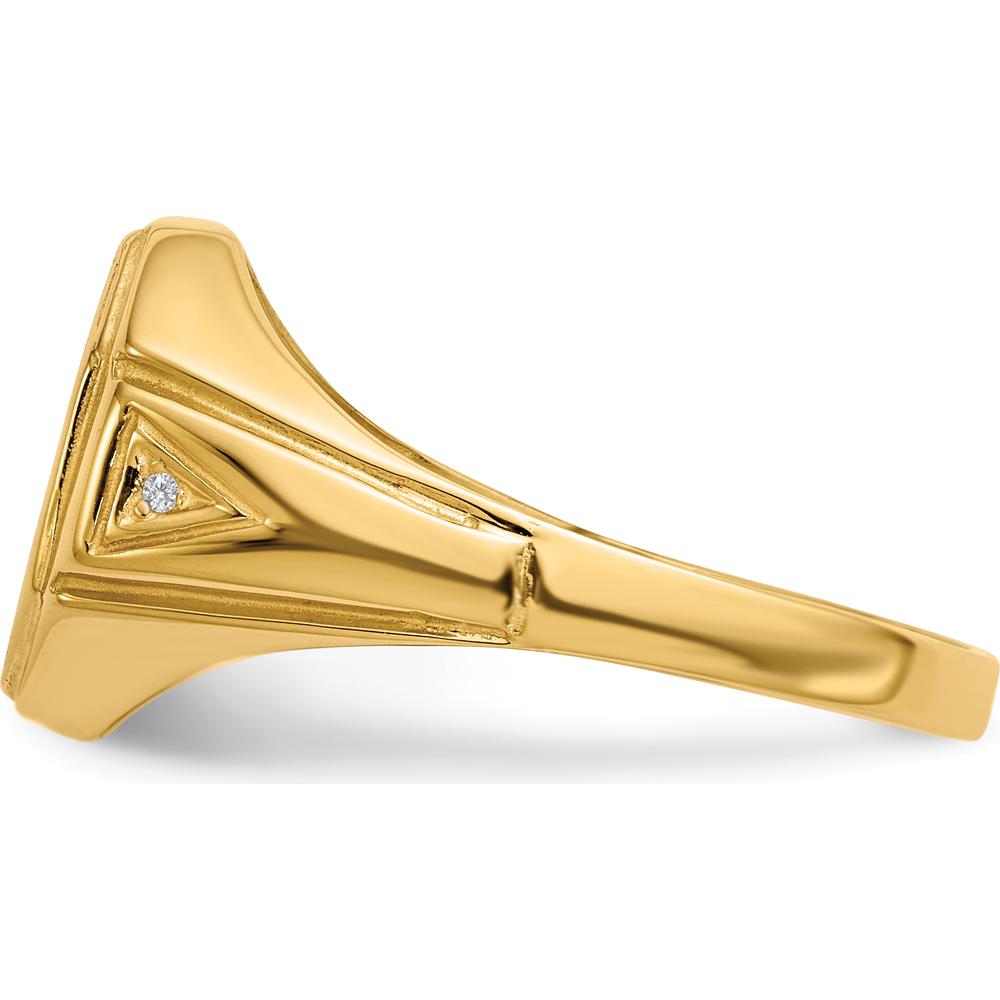 14K Yellow Gold Octagonal Men's Signet Ring with Burnish-Set Round Diamonds - 0.008 Carat Total Diamond Weight by 0