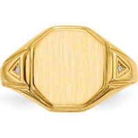 14K Yellow Gold Octagonal Men's Signet Ring with Burnish-Set Round Diamonds - 0.008 Carat Total Diamond Weight by 0