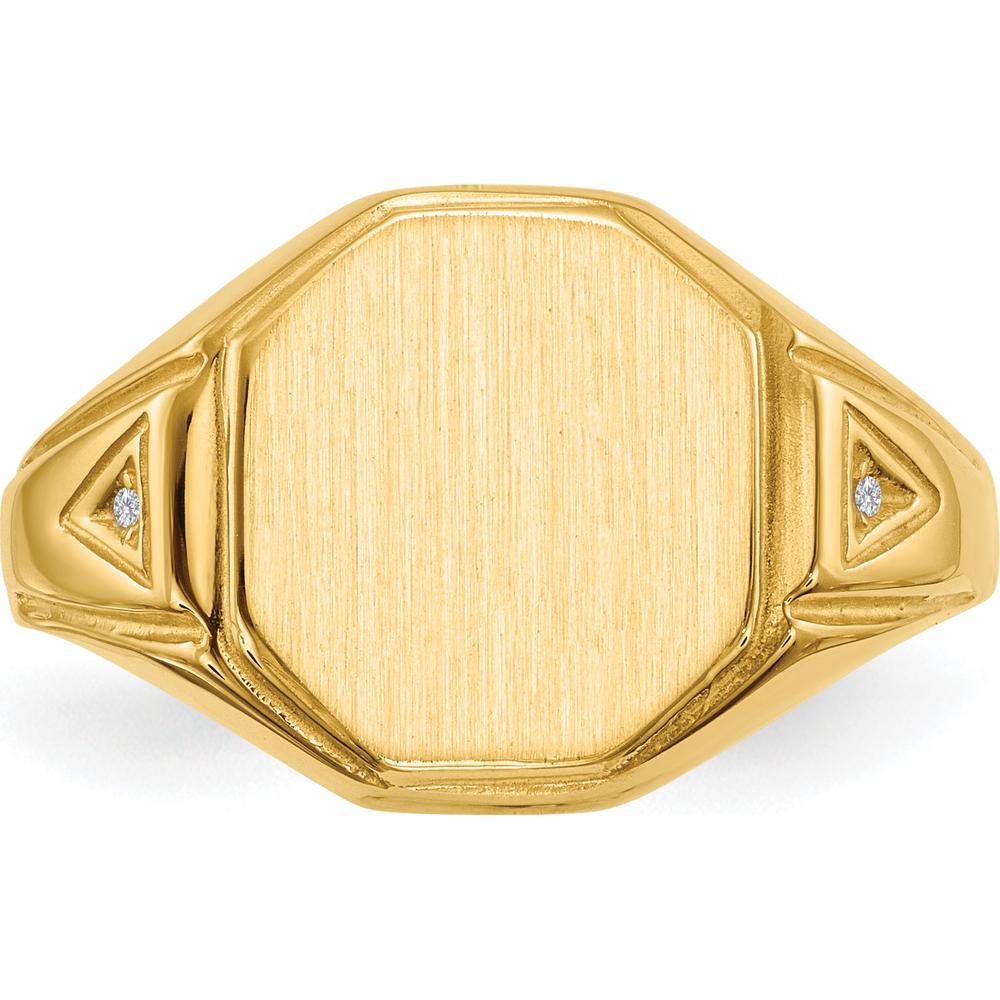 14K Yellow Gold Octagonal Men's Signet Ring with Burnish-Set Round Diamonds - 0.008 Carat Total Diamond Weight by 0