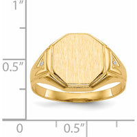 14K Yellow Gold Octagonal Men's Signet Ring with Burnish-Set Round Diamonds - 0.008 Carat Total Diamond Weight by 0