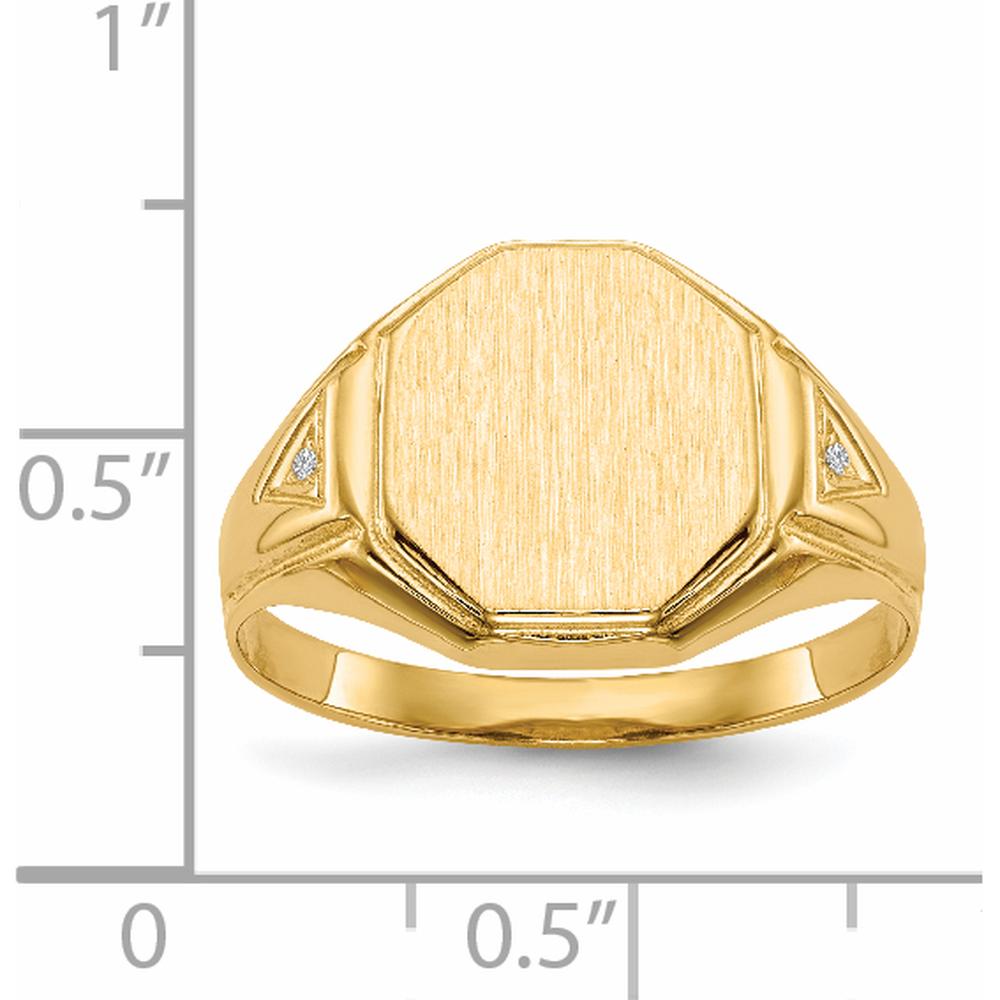 14K Yellow Gold Octagonal Men's Signet Ring with Burnish-Set Round Diamonds - 0.008 Carat Total Diamond Weight by 0