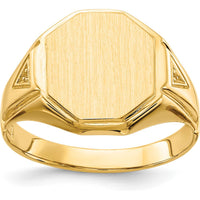 14K Yellow Gold Octagonal Satin Finish Men's Engravable Signet Ring by 0