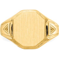 14K Yellow Gold Octagonal Satin Finish Men's Engravable Signet Ring by 0