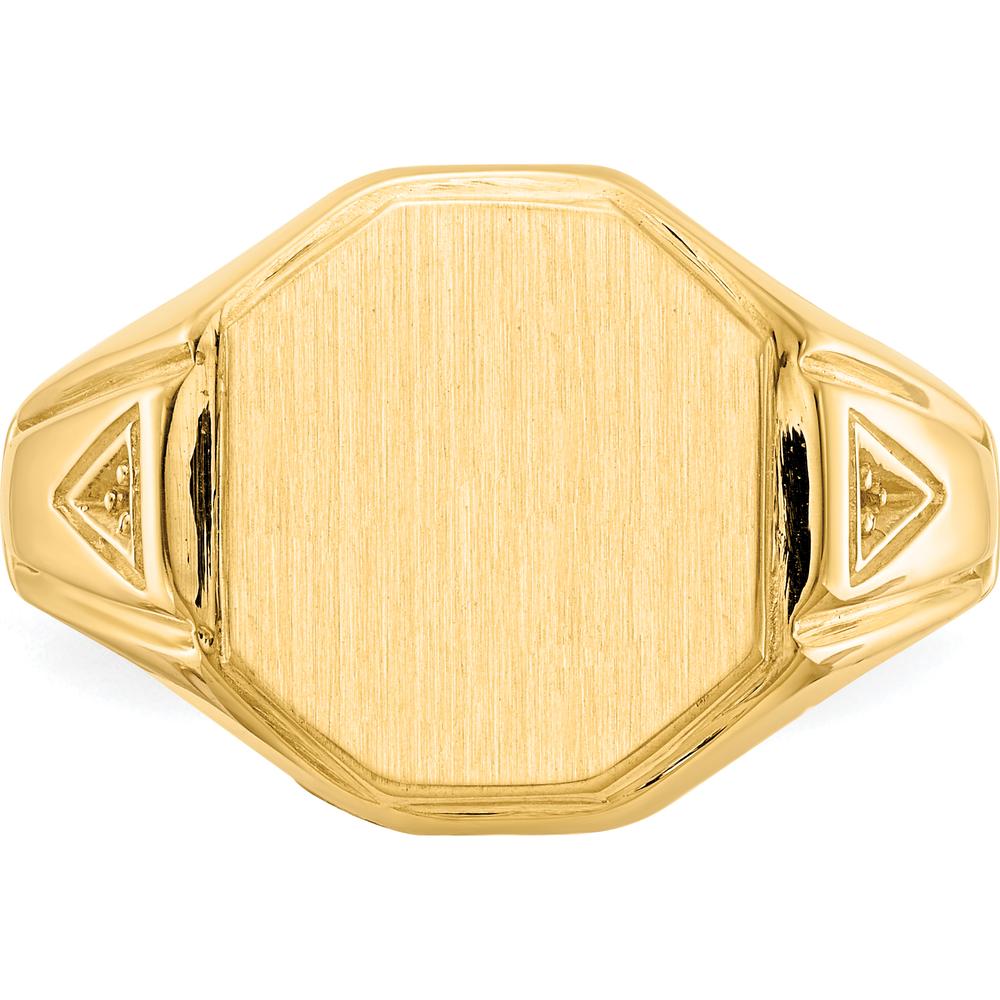 14K Yellow Gold Octagonal Satin Finish Men's Engravable Signet Ring by 0