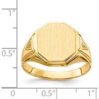 14K Yellow Gold Octagonal Satin Finish Men's Engravable Signet Ring by 0