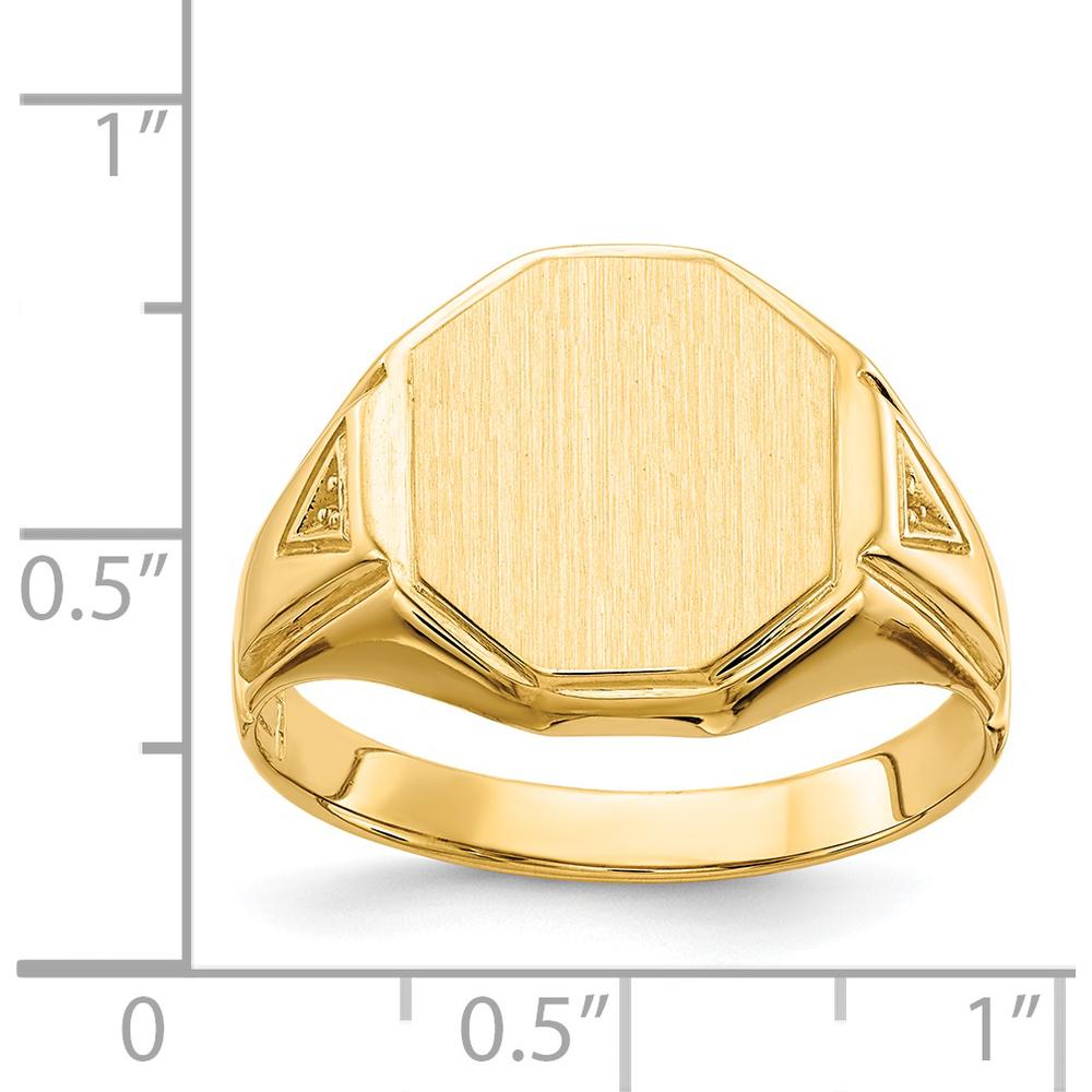 14K Yellow Gold Octagonal Satin Finish Men's Engravable Signet Ring by 0