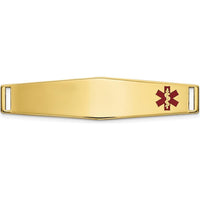 14K Yellow Gold Off-Center Red Epoxy Enameled Medical ID Plate - 36.5mm x 9mm by Oro Pregiato