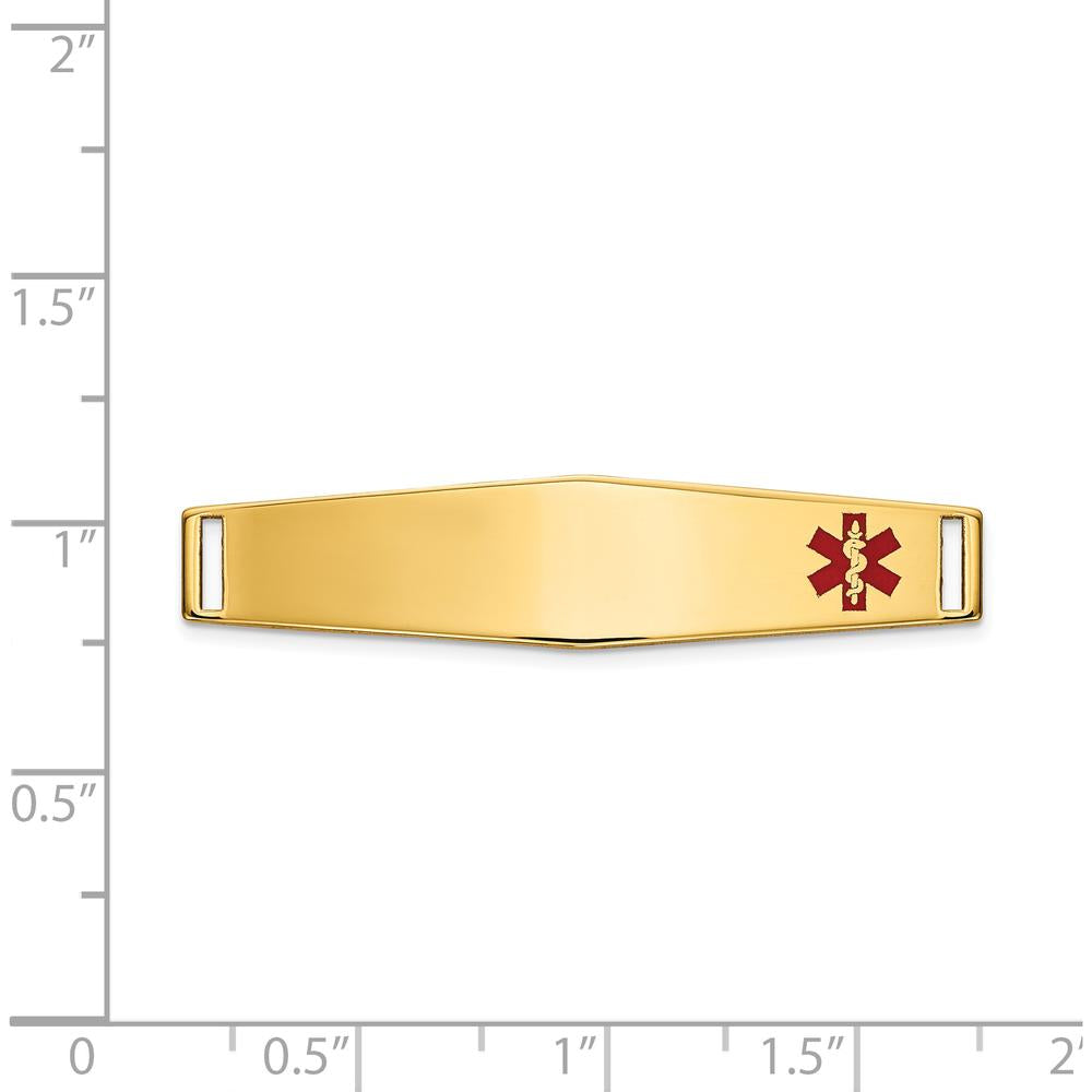 14K Yellow Gold Off-Center Red Epoxy Enameled Medical ID Plate - 36.5mm x 9mm by Oro Pregiato