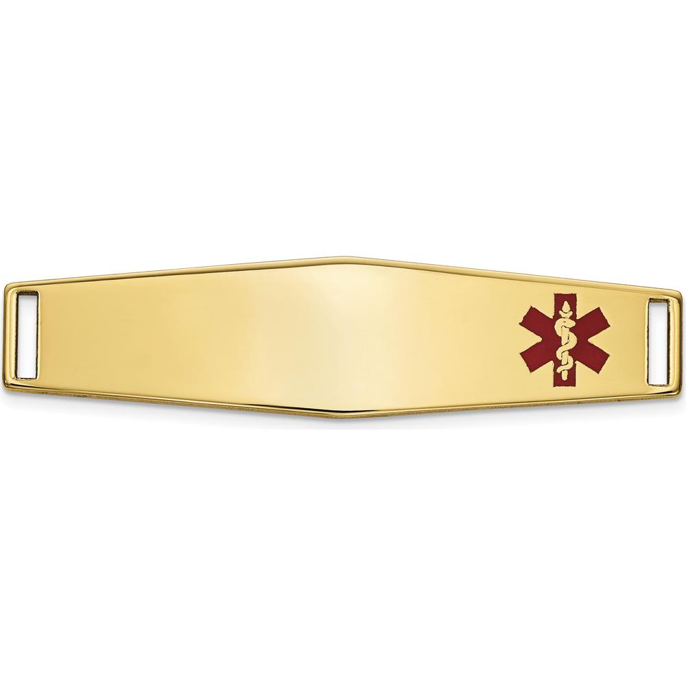 14K Yellow Gold Off-Center Red Epoxy Enameled Soft Diamond Shape Medical ID Plate by Oro Pregiato