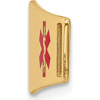 14K Yellow Gold Off-Center Red Epoxy Enameled Soft Diamond Shape Medical ID Plate by Oro Pregiato