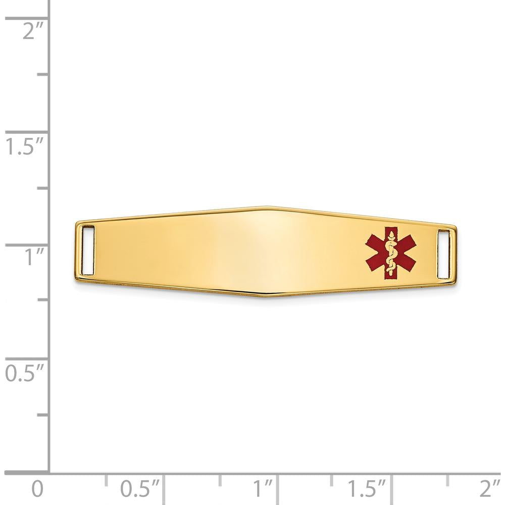 14K Yellow Gold Off-Center Red Epoxy Enameled Soft Diamond Shape Medical ID Plate by Oro Pregiato