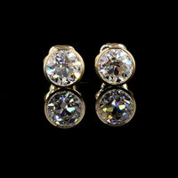 14K Yellow Gold Old European Cut Lab Diamond Stud Earrings with Bezel Setting - 2.03 Carat Total Weight, D Color VS1 Clarity - Covaloro Fine Jewelry