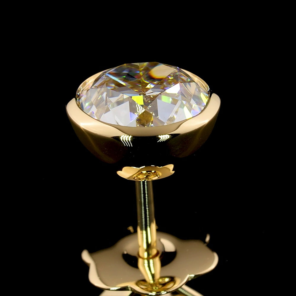 14K Yellow Gold Old European Cut Lab Diamond Stud Earrings with Bezel Setting - 2.03 Carat Total Weight, D Color VS1 Clarity - Covaloro Fine Jewelry