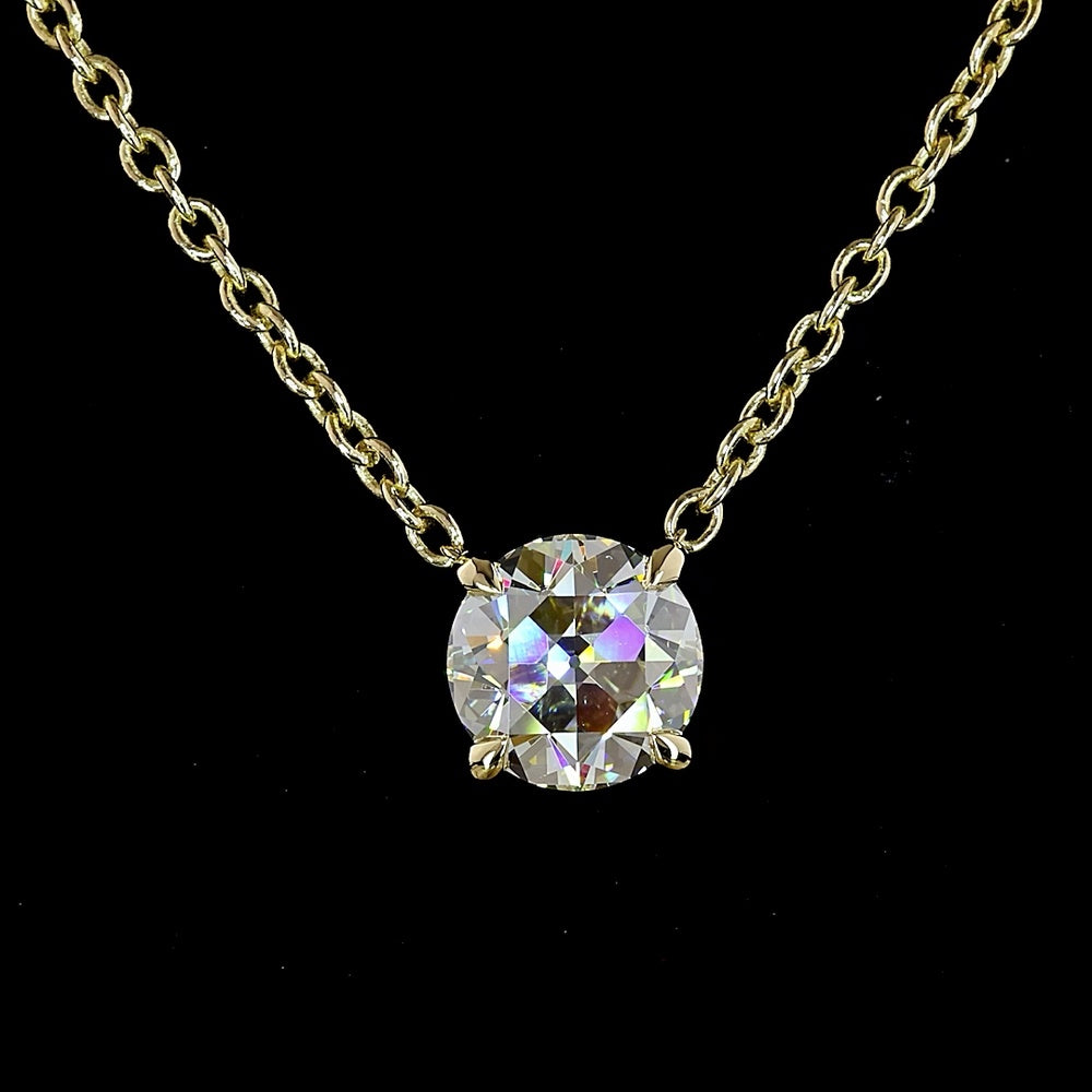 14K Yellow Gold Old European Cut Solitaire Pendant with 2.19 Carat Lab Diamond (E-F Color, VS1 Clarity) - GIA Certified - Covaloro Fine Jewelry