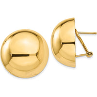 14K Yellow Gold Omega Clip 24mm Polished Half Ball Button Earrings by Oro Pregiato