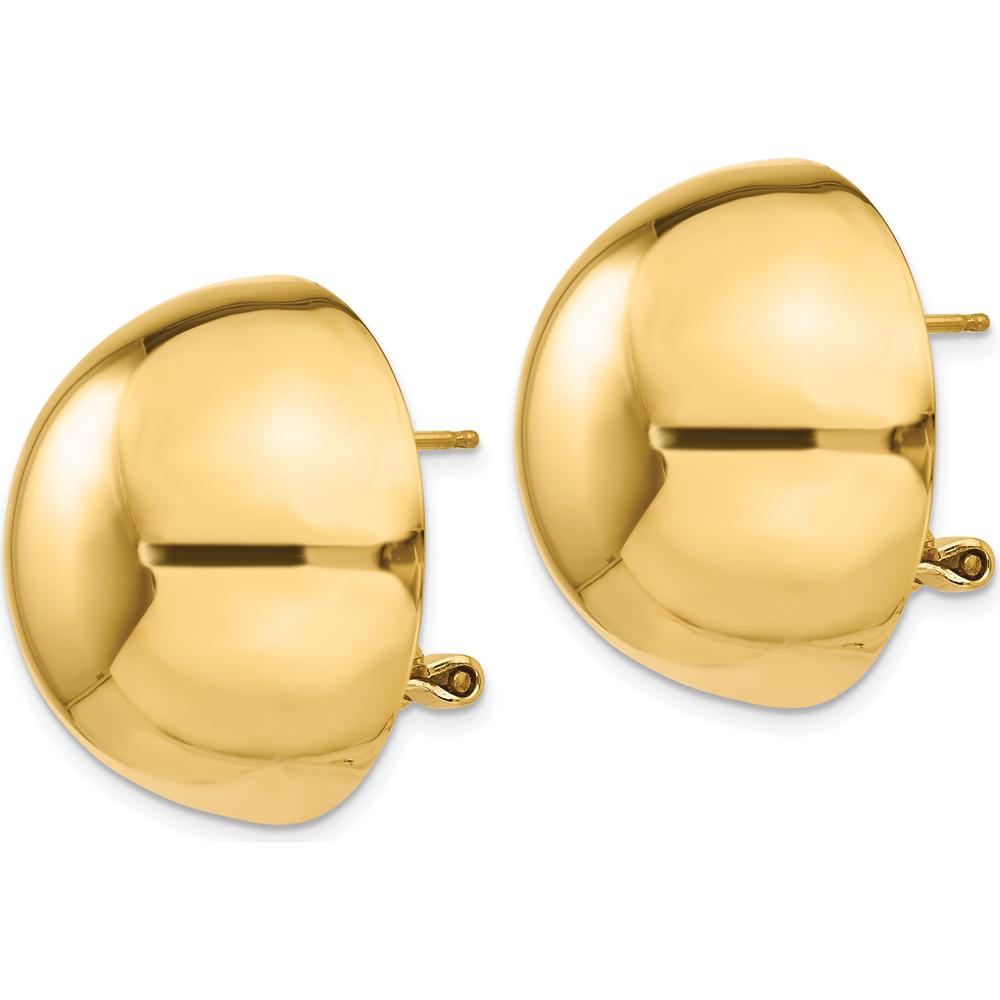14K Yellow Gold Omega Clip 24mm Polished Half Ball Button Earrings by Oro Pregiato