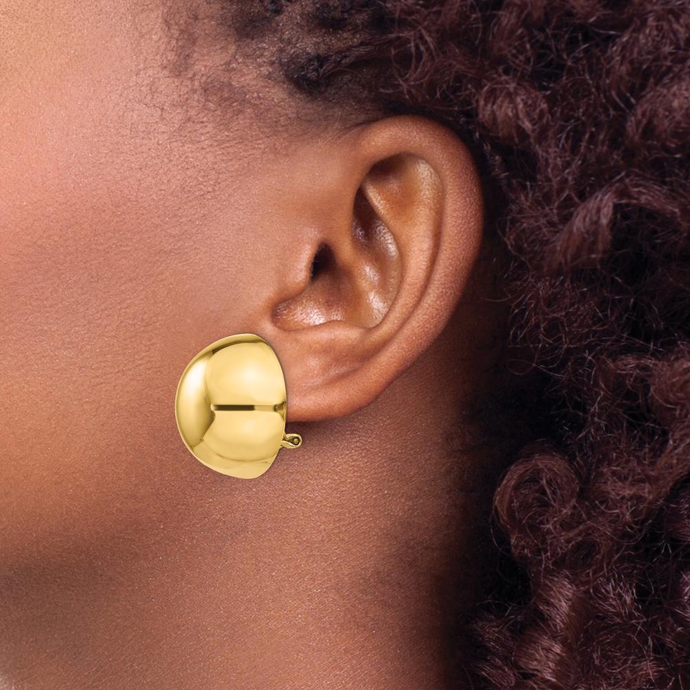14K Yellow Gold Omega Clip 24mm Polished Half Ball Button Earrings by Oro Pregiato