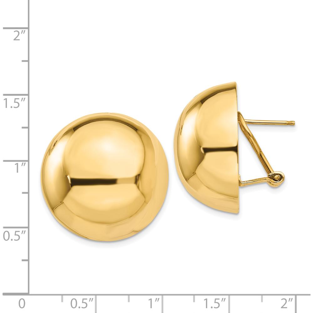 14K Yellow Gold Omega Clip 24mm Polished Half Ball Button Earrings by Oro Pregiato