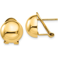 14K Yellow Gold Omega Clip Button Earrings - 12mm Polished Hollow Design by Oro Pregiato