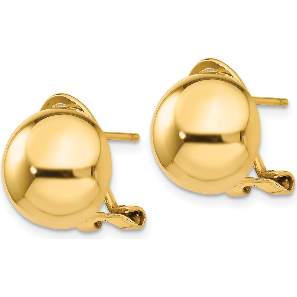 14K Yellow Gold Omega Clip Button Earrings - 12mm Polished Hollow Design by Oro Pregiato