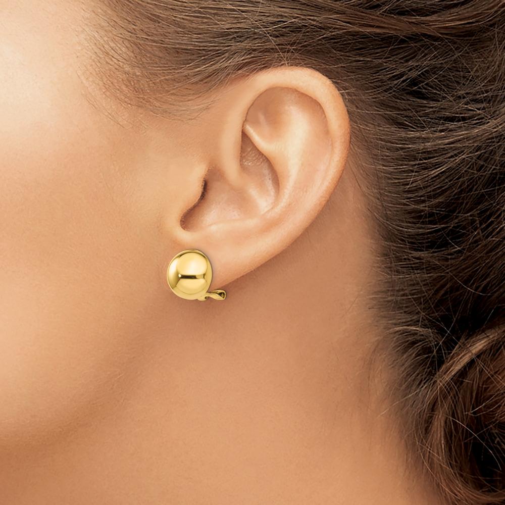 14K Yellow Gold Omega Clip Button Earrings - 12mm Polished Hollow Design by Oro Pregiato