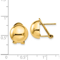 14K Yellow Gold Omega Clip Button Earrings - 12mm Polished Hollow Design by Oro Pregiato