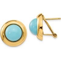 14K Yellow Gold Omega Clip Button Earrings with Reconstituted Turquoise - 1.0 Carat Total Gem Weight by Oro Pregiato