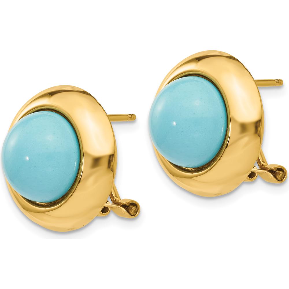14K Yellow Gold Omega Clip Button Earrings with Reconstituted Turquoise - 1.0 Carat Total Gem Weight by Oro Pregiato