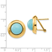 14K Yellow Gold Omega Clip Button Earrings with Reconstituted Turquoise - 1.0 Carat Total Gem Weight by Oro Pregiato