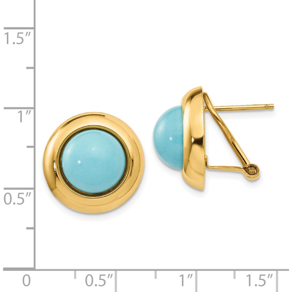 14K Yellow Gold Omega Clip Button Earrings with Reconstituted Turquoise - 1.0 Carat Total Gem Weight by Oro Pregiato