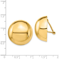 14K Yellow Gold Omega Clip Half Ball Button Earrings - 24mm by Oro Pregiato