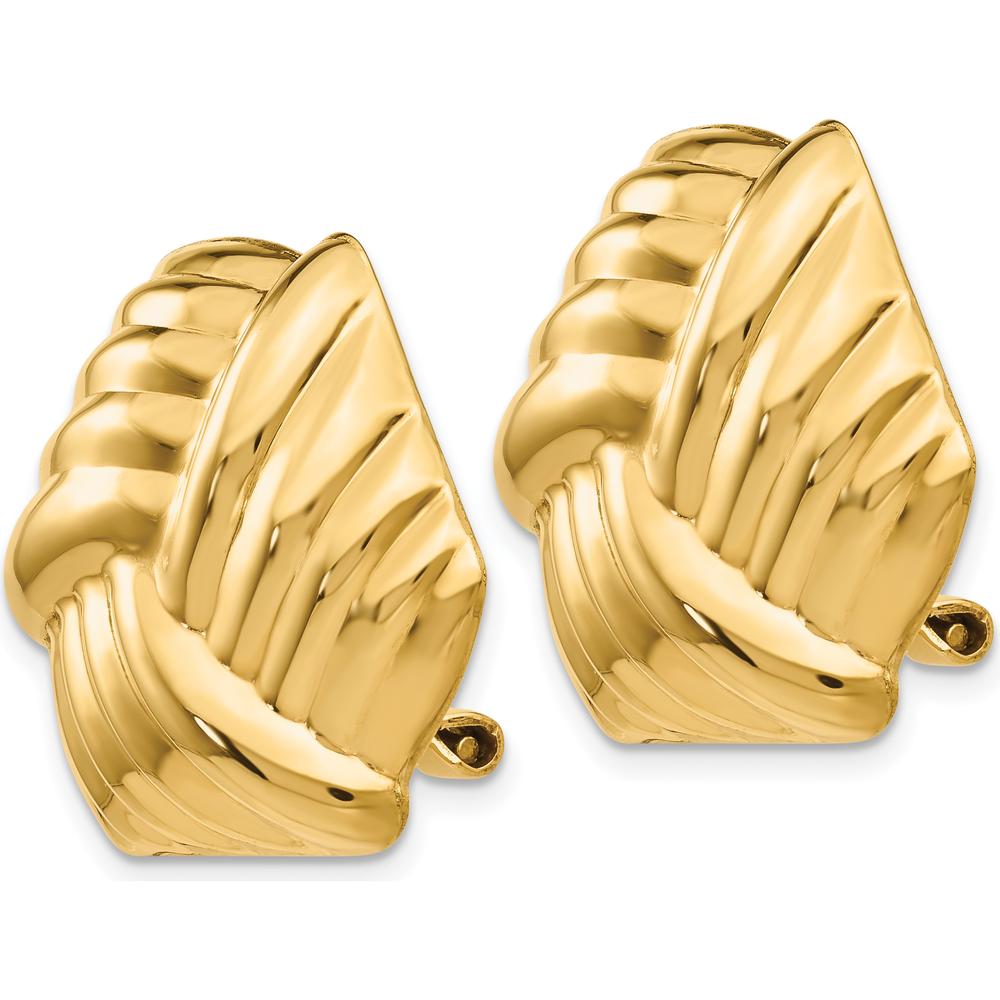 14K Yellow Gold Omega Clip Non-Pierced Button Earrings - Polished Finish by Oro Pregiato