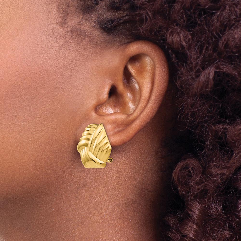 14K Yellow Gold Omega Clip Non-Pierced Button Earrings - Polished Finish by Oro Pregiato