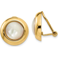 14K Yellow Gold Omega Clip Non-Pierced Earrings with Mother of Pearl - 16mm Diameter by Oro Pregiato
