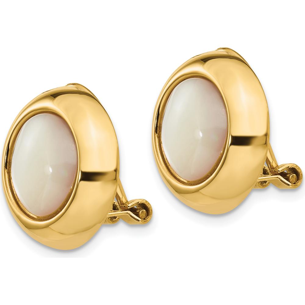 14K Yellow Gold Omega Clip Non-Pierced Earrings with Mother of Pearl - 16mm Diameter by Oro Pregiato