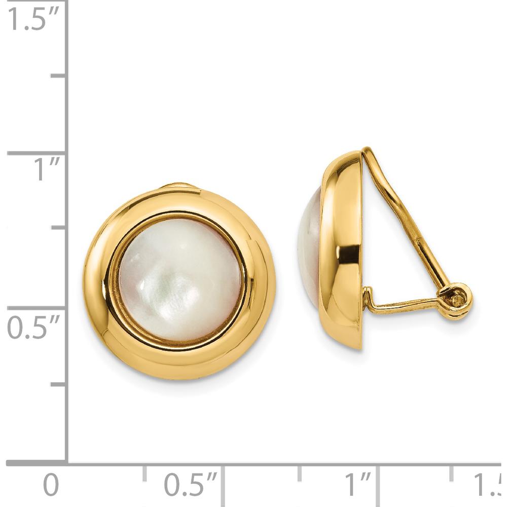 14K Yellow Gold Omega Clip Non-Pierced Earrings with Mother of Pearl - 16mm Diameter by Oro Pregiato