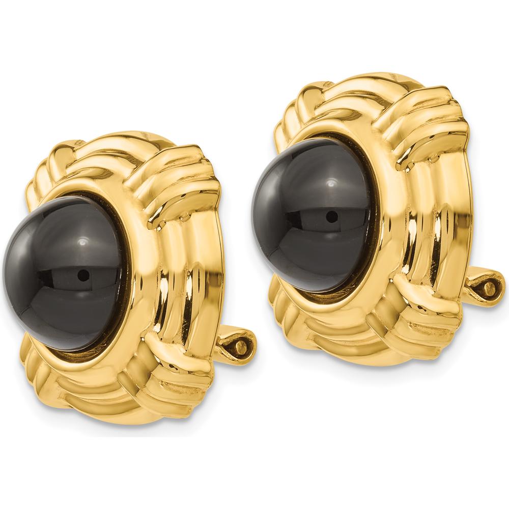 14K Yellow Gold Omega Clip-On Earrings with Round Onyx Stones - 2.0 Carat Total Gem Weight by Oro Pregiato