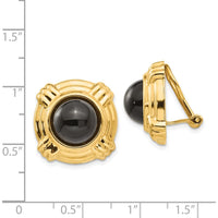 14K Yellow Gold Omega Clip-On Earrings with Round Onyx Stones - 2.0 Carat Total Gem Weight by Oro Pregiato