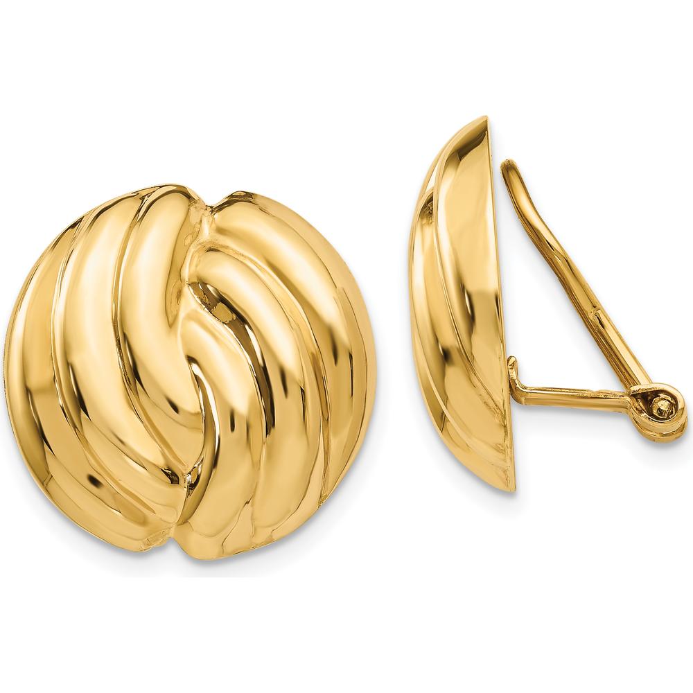 14K Yellow Gold Omega Clip Polished Button Earrings - Non-Pierced with Hollow Design by Oro Pregiato