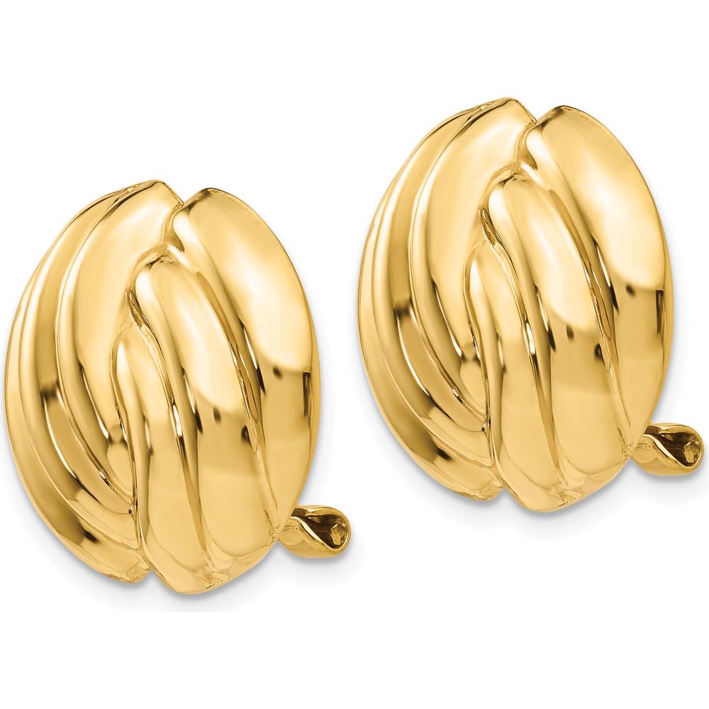 14K Yellow Gold Omega Clip Polished Button Earrings - Non-Pierced with Hollow Design by Oro Pregiato