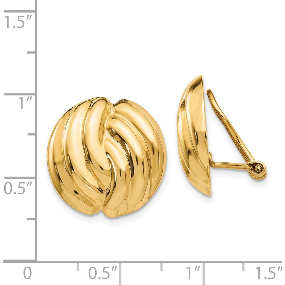 14K Yellow Gold Omega Clip Polished Button Earrings - Non-Pierced with Hollow Design by Oro Pregiato