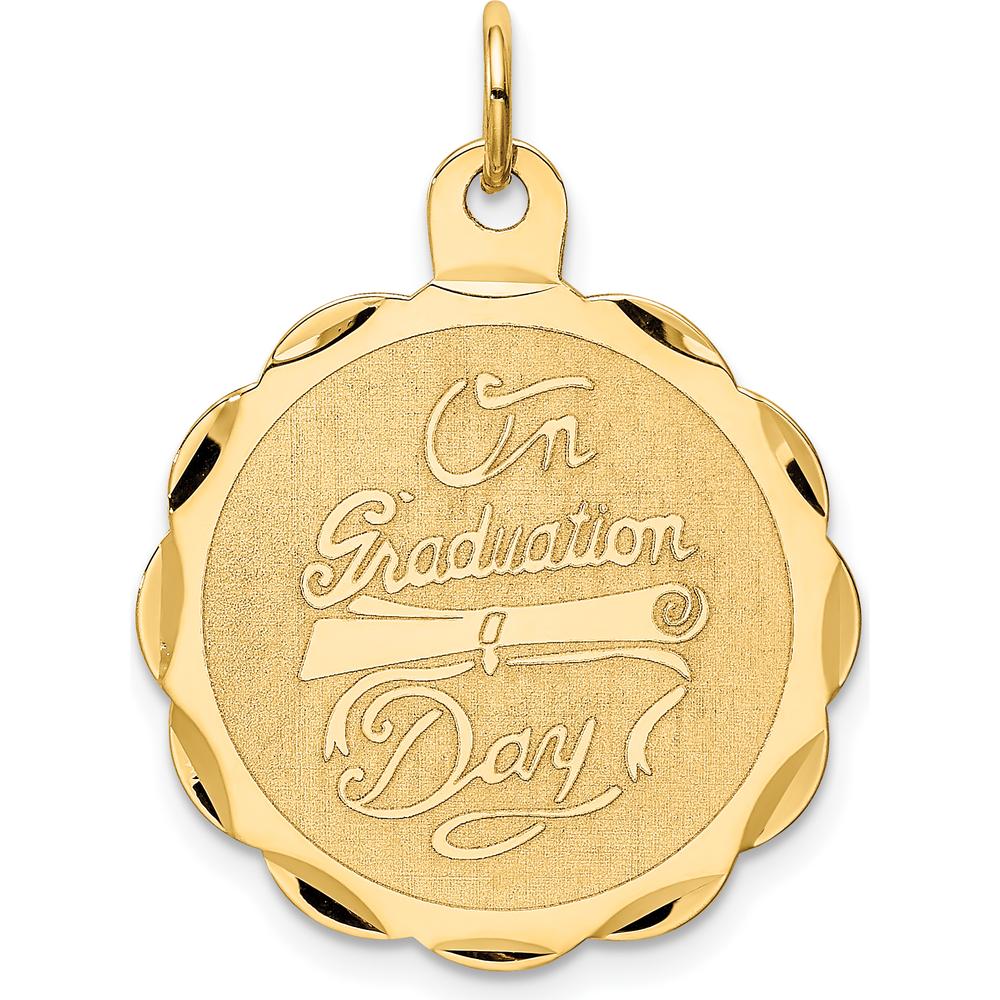 14K Yellow Gold "On Graduation Day" Engravable Diploma Disc Pendant by Oro Pregiato